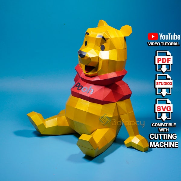 Papercraft Pooh Bear PDF, 3D SVG Cricut Template For Creating 3D Pooh Bear, 3D Bear For Children’s Room Decor, Cadeaux de bricolage pour les enfants