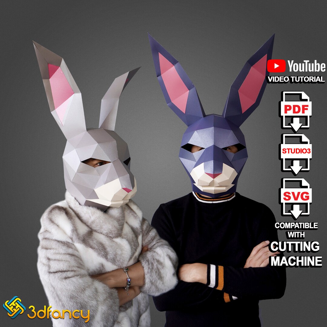 Cosplay Rabbit Mask Template Rabbit Papercraft Mask PDF, SVG Template for Cricut Projects DIY 3D ...