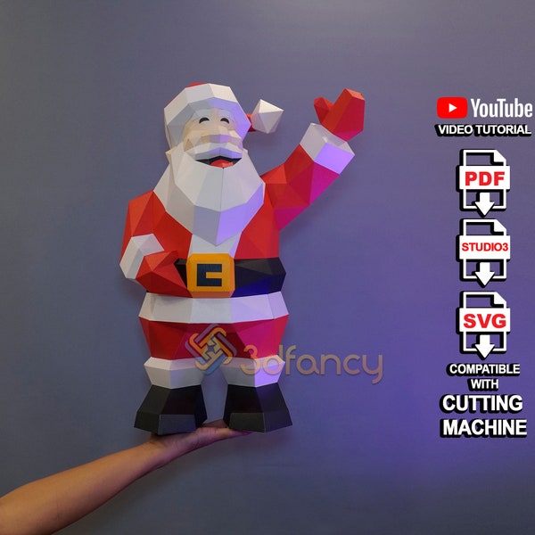 Santa Claus Papercraft PDF, SVG Vorlage für DIY 3D Weihnachtsmann, Weihnachtsdekoration Low Poly Weihnachtsmann Papier Diy Bastelmuster Skulptur