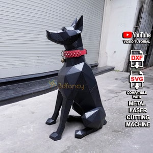 Dobermann-Metall mit Niete für Laser-CNC-Plasma-Cut-Dateien – Dobermann-Metallskulptur Lowpoly-Hund, geometrische, polygonale Metallskulptur
