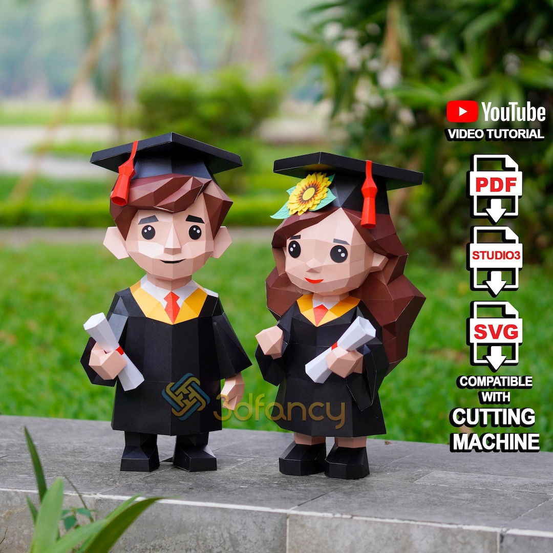 Set of 2 Graduation Papercraft SVG PDF – 3D Boy & Girl DIY Gift ...