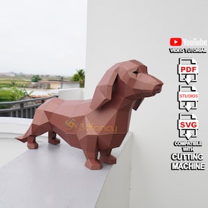 Bassotto Papercraft PDF, modello SVG 3D per la creazione di un cane in carta 3D, kit fai da te, bassotto low poly, SVG 3D per Cricut, cameo4