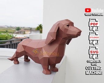 Teckel Papercraft PDF, Modèle SVG 3D création de papier 3D pour chiens, Kit d’artisanat de bricolage, Teckel à faible poly, SVG 3D pour Cricut, caméo4