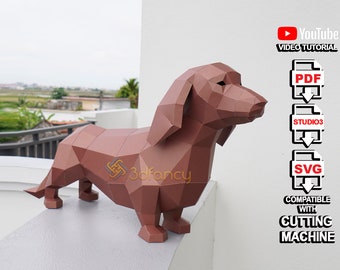 Dachshund Papercraft PDF, 3D SVG Template creating 3D Dog Paper Craft, Diy Craft Kit, Low poly Dachshund, 3D SVG for Cricut, cameo4