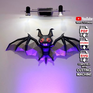 Bat Papercraft PDF, SVG Template For Creating 3D Bat Hangs Wall, DIY Low Poly, Halloween gift, Wall decor halloween party, Halloween Decor