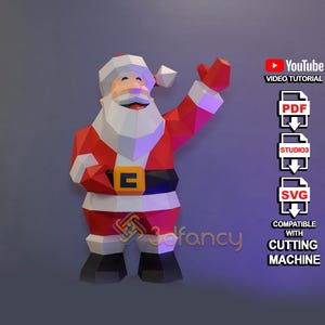 Babbo Natale in carta PDF, modello SVG per Babbo Natale 3D fai da te, decorazione natalizia, modello di carta fai da te per Babbo Natale in carta a basso poli, scultura