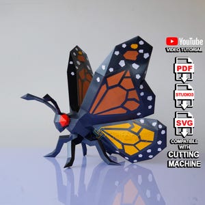 Modèle 3D papillon Papercraft SVG PDF – Décoration d'intérieur bricolage, modèle en papier cartonné pour Cricut ou Silhouette, sculpture de papillon en papier