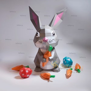 Bunny Easter Papercraft PDF, SVG Template Creating Low Poly 3D Rabbit ...