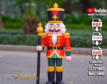 3D Notenkraker Papierknutsel SVG PDF Sjabloon | Laag Poly Kerst Papieren Model DIY