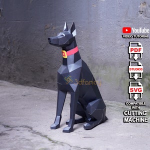 Doberman Papercraft  PDF, SVG Template For Creating 3D Doberman Sit Low Poly - Diy gifts for Home Decor, Dog Origami, Sculpture, Model