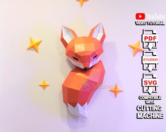 Papercraft Fuchs PDF, SVG Vorlage erstellend 3D Fuchs aus Papier für Lowpoly geometrische Wandkunst, über Dem Bett Dekor Diy Bastelset Low Poly Modell Fuchs