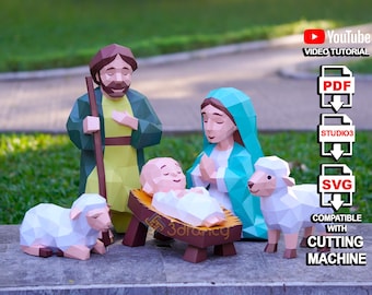 Nativity Scene Papercraft 3D SVG Bundle – Virgin Mary, Saint Joseph, Baby Jesus & Sheep | Christmas DIY Ornament | Svg PDF Studio Cut Files