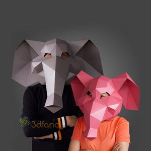 Elefant Maske, DIY Papiermaske, druckbare Vorlage, Papercraft, Low-Poly-Maske, Papiermaskenvorlage, Tiermaske, PDF-Download