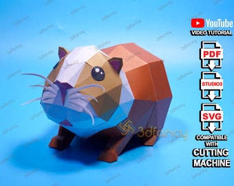 DIY 3D Papercraft Guinea Pig PDF, SVG Templates for Cricut Projects, Guinea Pig Low Poly, 3D Svg Sculpture Paper Model