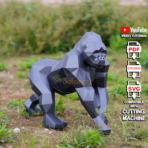 Gorilla Papercraft 3D PDF, SVG, Studio per progetto Cricut, Cameo4, Low Poly Gorilla 2024 Origami Modello di scultura animale, Trofeo, Mestiere con la carta