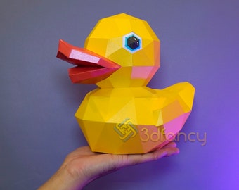 3D Paper Craft SVG,  PDF Template Rubber Duck Papercraft, 3D Duck For Kids Room Decor, Diy gifts for kids, Duck Lowpoly Paper, Animals Model