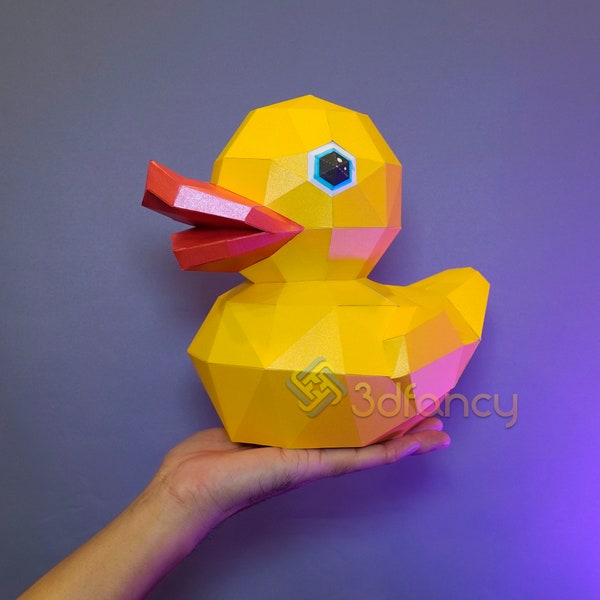 3D Paper Craft SVG,  PDF Template Rubber Duck Papercraft, 3D Duck For Kids Room Decor, Diy gifts for kids, Duck Lowpoly Paper, Animals Model