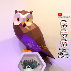 Papercraft Owl PDF, SVG voor Cricut Projecten - Papercraft 3D Owl Decor - Lage poly Owl 3D Paper Sculpture - Paper Decor Art - DIY Gift