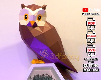 Papercraft Owl PDF, SVG for Cricut Projects - Papercraft 3D Owl Decor - Low poly Owl 3D Paper Sculpture - Paper Decor Art - DIY Gift