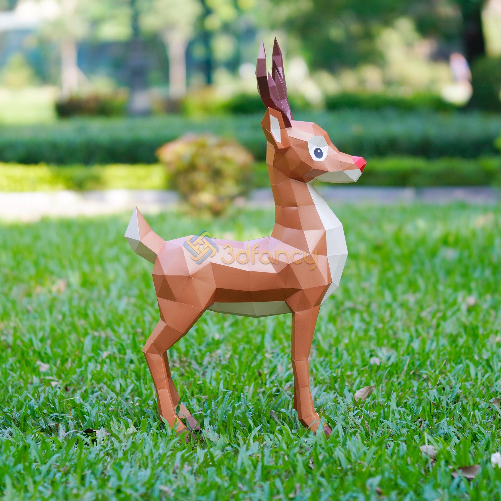 Papercraft Rudolph Reindeer Papercraft Template – 3D Cute Rudolph Christmas Decoration ...