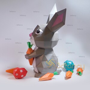 Bunny Easter Papercraft PDF SVG Template Creating Low Poly 3D - Etsy