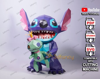 Stitch Scrump Doll 3D Papercraft PDF, SVG Vorlagen für Cricut Projekte, DIY Stitch Low Poly, 3D SVG Skulptur Papiermodell