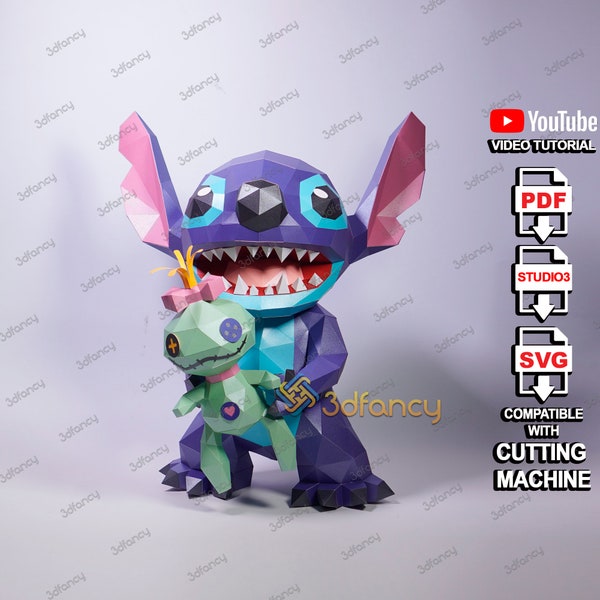 Stitch Scrump Doll 3D Papercraft PDF, SVG Templates for Cricut Projects, DIY Stitch Low Poly, 3D Svg Sculpture Paper Model