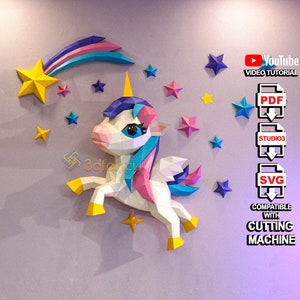 Unicorn Papercraft PDF, SVG Template for Cricut and Silhouette Cameo, DIY Low poly Paper 3D Paper Craft Origami Decoration Diy gift