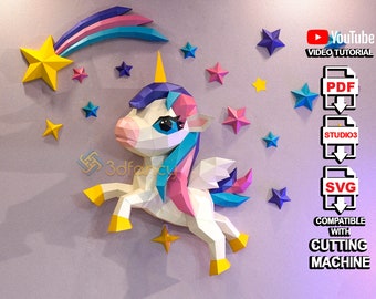 Unicorn Papercraft PDF, SVG Template for Cricut and Silhouette Cameo, DIY Low poly Paper 3D Paper Craft Origami Decoration Diy gift