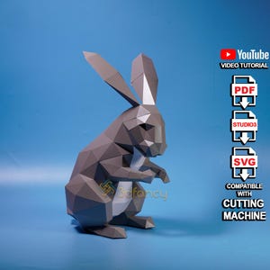 Rabbit Standing 3D Papercraft PDF, SVG Template For DIY Bunny Rabbit For Easter Decor, Rabbit Origami, Low Poly, Sculpture, Bunny Model