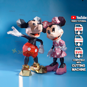 Topolino Papercraft Minnie Mouse PDF Stampanti Origami, Modello SVG per Cricut, Cameo4, Arredamento camera per bambini, Regalo fai da te per la figlia
