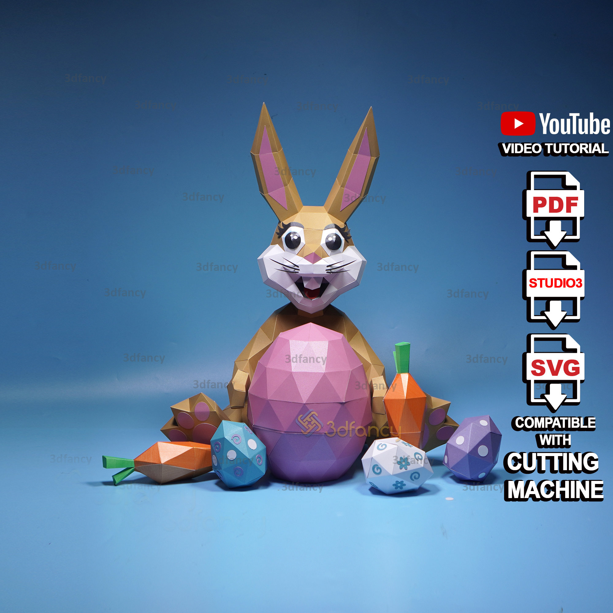 Low Poly Rabbit Papercraft PDF, SVG Template Creating Rabbit
