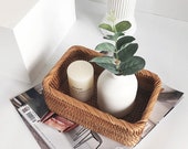 Hand-Woven Rectangular Rattan Wicker Basket Cosmetic Storage Box