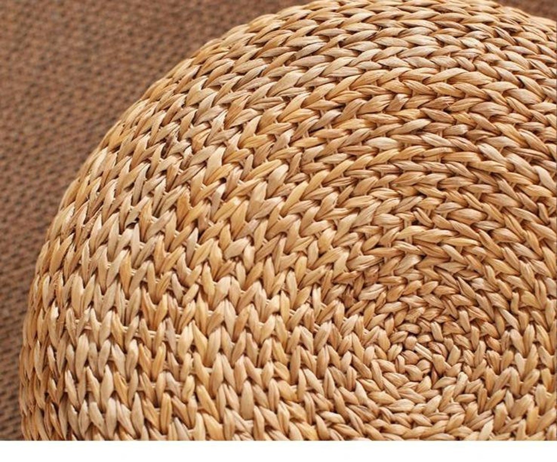 Woven Straw Floor Cushion Japanese Meditation Tatami Pouffe Etsy