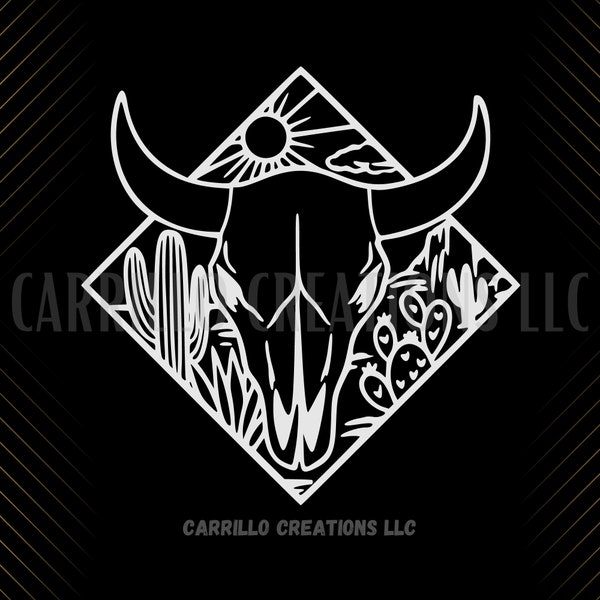 Diamond Desert cow skull decal sticker for car laptop permanent vinyl sun cactus gift outline chrome holographic gloss opal color shift