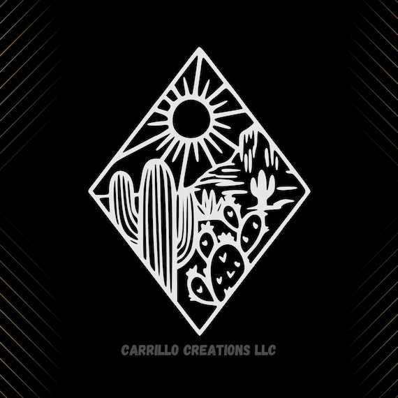 Diamond Desert Scene Decal, Cactus, Sun, Permanent Vinyl Sticker