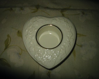 1980s Lenox Porcelain Ivory & 22K Gold Forevermore Heart Votive Candle Holder