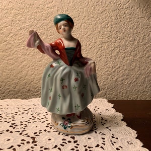 1940s Made in Occupied Japan Glazed Porcelain Victorian Dancing Woman Figurine
