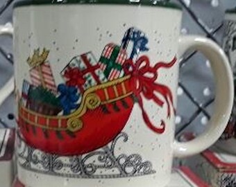 1987 Potpourri Press Marvelous Mugs Santa’s Sleigh Design Ceramic Coffee or Hot Coco Mug