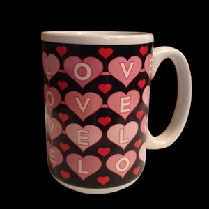 1980s Tall Ceramic &quot;I Love You&quot; Mugs - Pink Love Hearts Mug