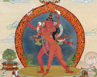 Mahadeva Thangka Print, tibetisch-buddhistische Kunst auf Baumwoll-Leinwand
