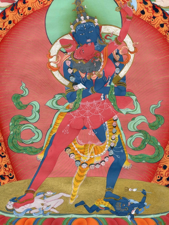 チャクラ　ヨガ　絵画　ネパール　アーティスト　伝統工芸 ネパールのオリジナル手描きヴァジュラヨギニー/ダキニドルジェ