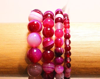 Fuchsia pink Agate bracelet in natural pearls 4/6/8/10 mm