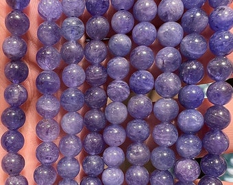 90 perles Tanzanite en 4mm, 6mm (x63), 8mm (x48), 10mm (x38) Grade AAA+, perle pierre semi précieuse, perle en Tanzanite naturelle