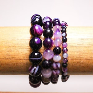 Purple Agate Bracelet in Natural Beads 4/6/8/10 mm