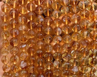 90 Citrine pearls in 4mm, 6mm (x63), 8mm (x48), 10mm (x38) Grade AAA+, natural stone pearl, natural citrine pearl