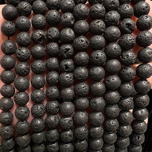 90 perles Pierre de lave en 4mm, 6mm (x63), 8mm (x48), 10mm (x38) Grade AAA, perle pierre semi précieux, perle en pierre volcanique