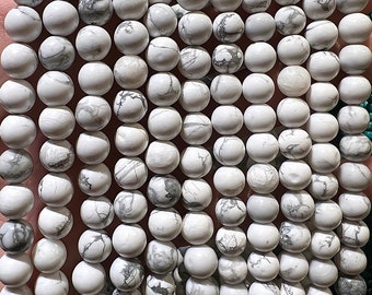 90 white Howlite beads in 4mm, 6mm (x63), 8mm (x48), 10mm (x38) Grade AAA, semi-precious stone bead, natural Howlite bead