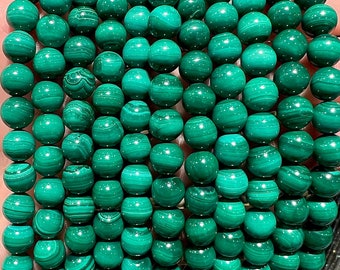 90 Malachite pearls in 4mm, 6mm (x63), 8mm (x48), 10mm (x38) Grade AAA+, natural stone pearl, natural malachite pearl