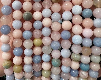 90 Morganite pearls in 4mm, 6mm (x63), 8mm (x48), 10mm (x38) Grade AAA, smooth semi precious stone pearl, beryl pearl